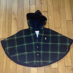 Ralph Lauren Plaid Wool Blend Hooded Poncho Baby Girl 9-12 Months